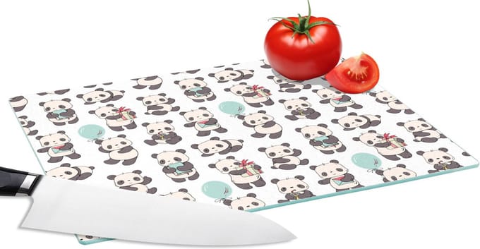 Glazen Snijplank - 28x20 - Cadeau - Panda - Patroon - Snijplanken Glas