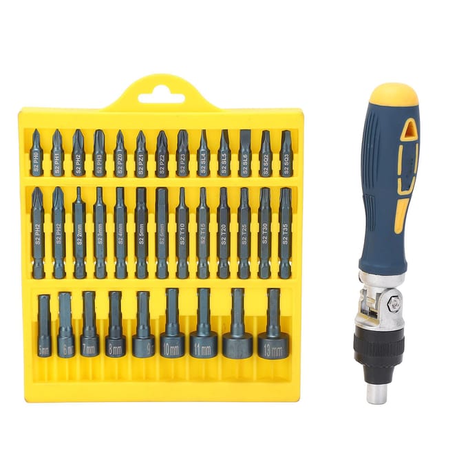 36-delige schroevendraaierset Magnetische draaibare basis 1 4 dop Ratelschroevendraaier bitset Automotive reparatiegereedschapskit yellow