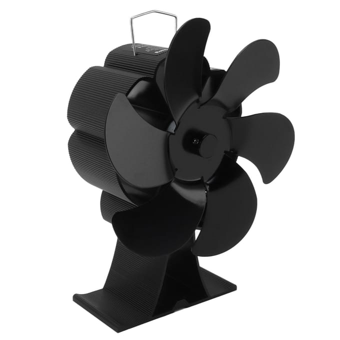 Zwarte 6-blads warmte-aangedreven kachelventilator thermodynamisch aangedreven open haardventilator voor warmteafvoer black