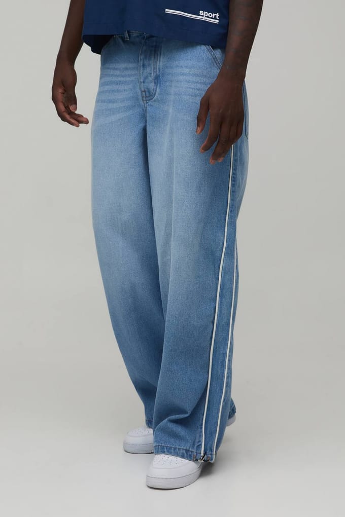 Jeans Met Zijstreep En Parachute Pasvorm | Light Wash | Size 36R