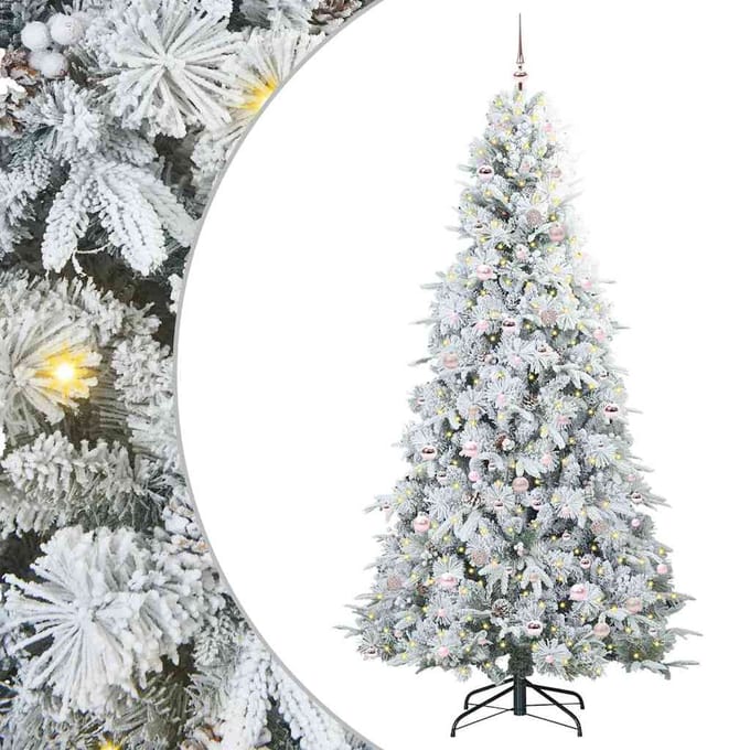 vidaXL - Kunstmatige - Hinged - Kerstboom - met - 300 - LED - Wit - 240 - cm - PE - en - PVC