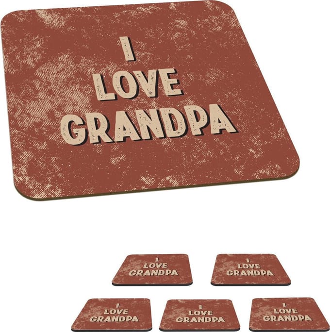 Onderzetters voor glazen - Cadeau opa - Quote - I love grandpa - Spreuken - 10x10 cm - Glasonderzetters - 6 stuks