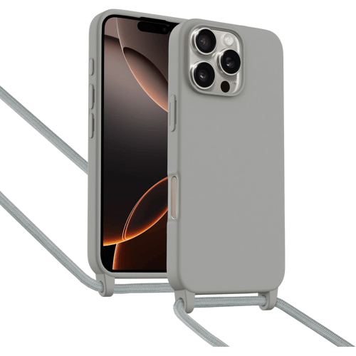 ShieldCase Hoesje met telefoonkoord (grijs) geschikt voor iPhone 16 Pro Max - Schokbestendige bescherming