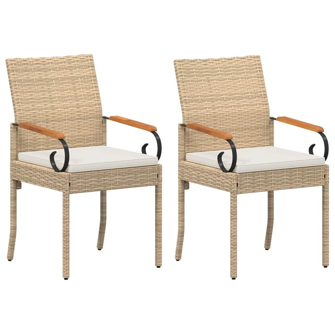 vidaXL - Tuinstoelen - 2 - st - Beige - en - Crème - Wit - Poly - Rattan - en - Acacia