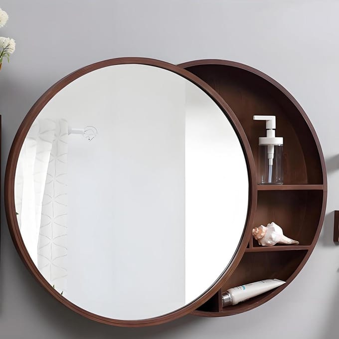 Houten Spiegelkast - Badkamer Opbergkast - Ordelijk Huis - Push-pull Deur - 60CM - Bruin