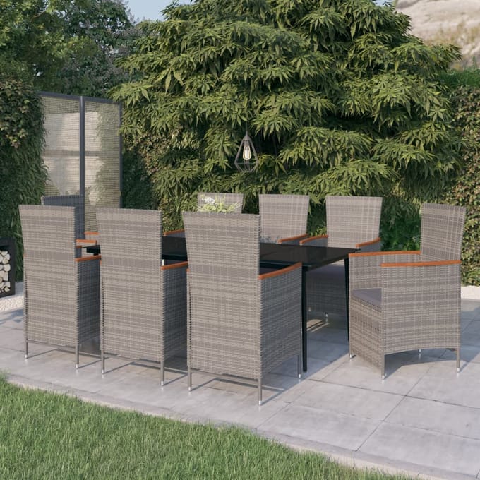 vidaXL - 9-delige - Tuinset - met - kussens - grijs
