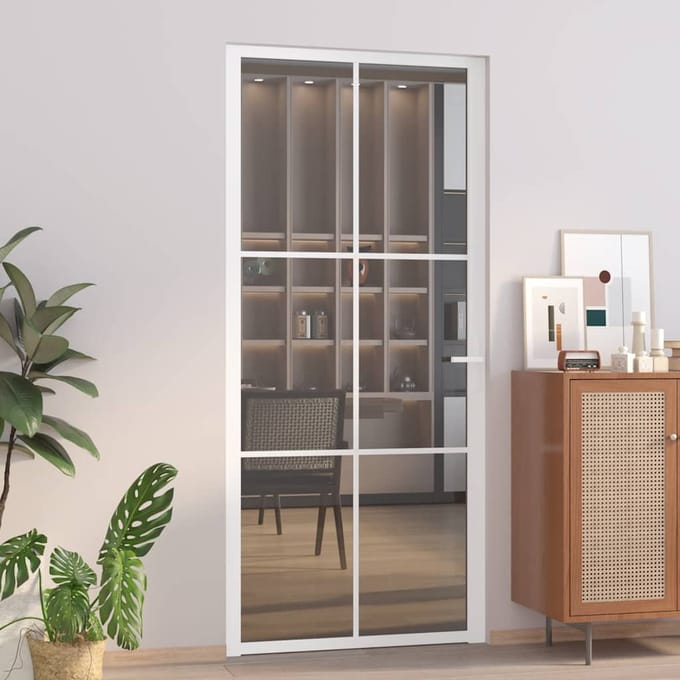 vidaXL - Binnendeur - 93x201,5 - cm - ESG-glas - en - aluminium - wit