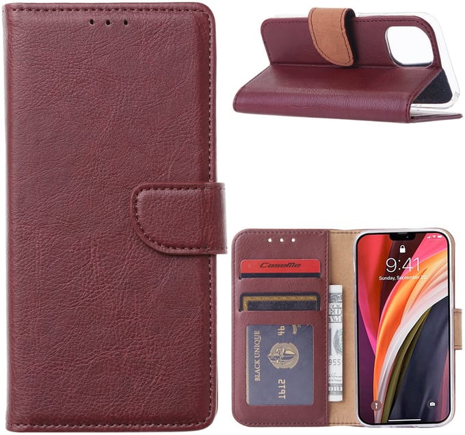Hoesje Geschikt voor iPhone 12 Mini Hoesje met Pasjeshouder case Bordeaux