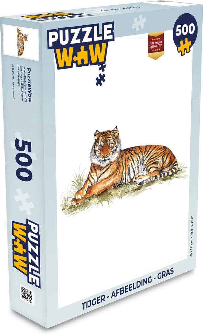 Puzzel Tijger - Afbeelding - Gras - Legpuzzel - Puzzel 500 stukjes