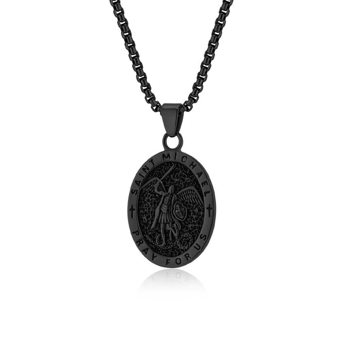 Collier européen et américain rétro Archange Saint Michel en acier titane black