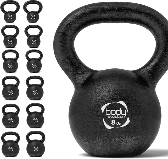 Kettlebell van gietijzer - zwart - 8 kg - platte antislip onderkant