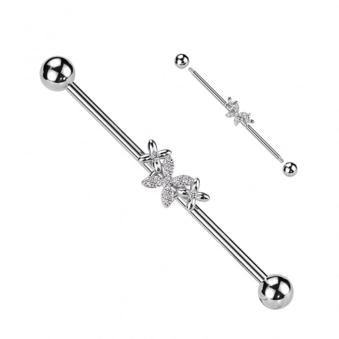 Industrial piercing PVD vlinder met steentje - zilver - LMPiercings