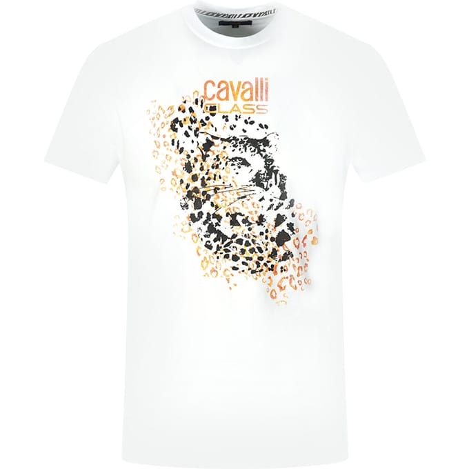 Cavalli Class Luipaardprint Silhouet Witte T-Shirt