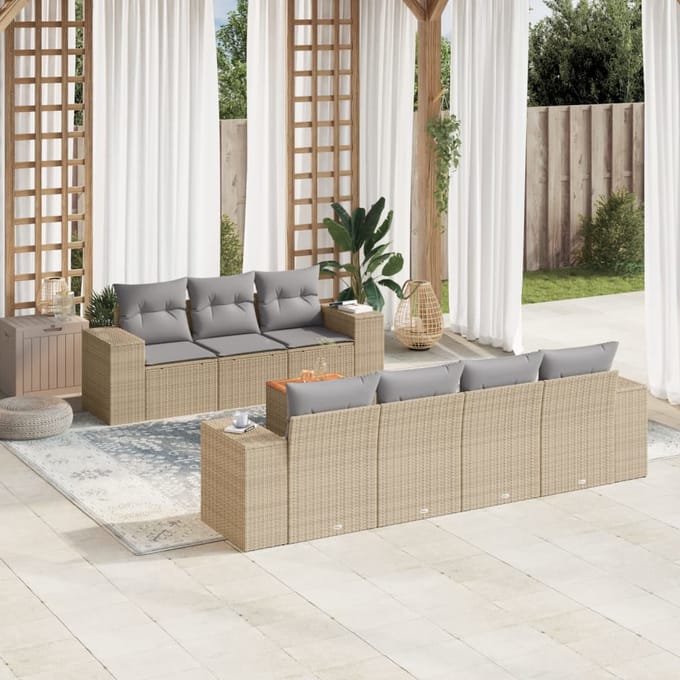 vidaXL - 8-delige - Loungeset - met - kussens - poly - rattan - beige