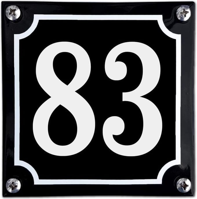 Zwart emaille huisnummer  - 83