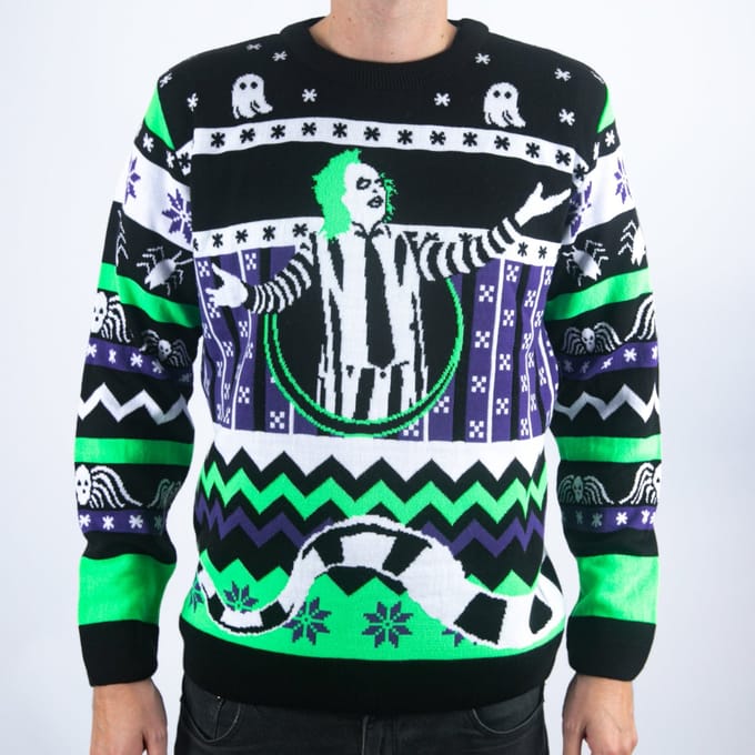 Beetlejuice It's Snow Time Knitted Christmas Jumper - M