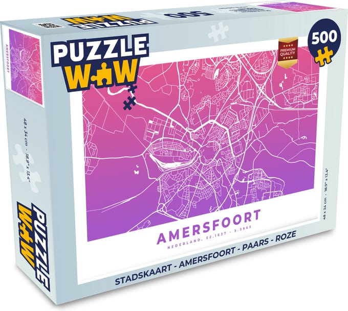 Puzzel Stadskaart - Amersfoort - Paars - Roze - Legpuzzel - Puzzel 500 stukjes - Plattegrond