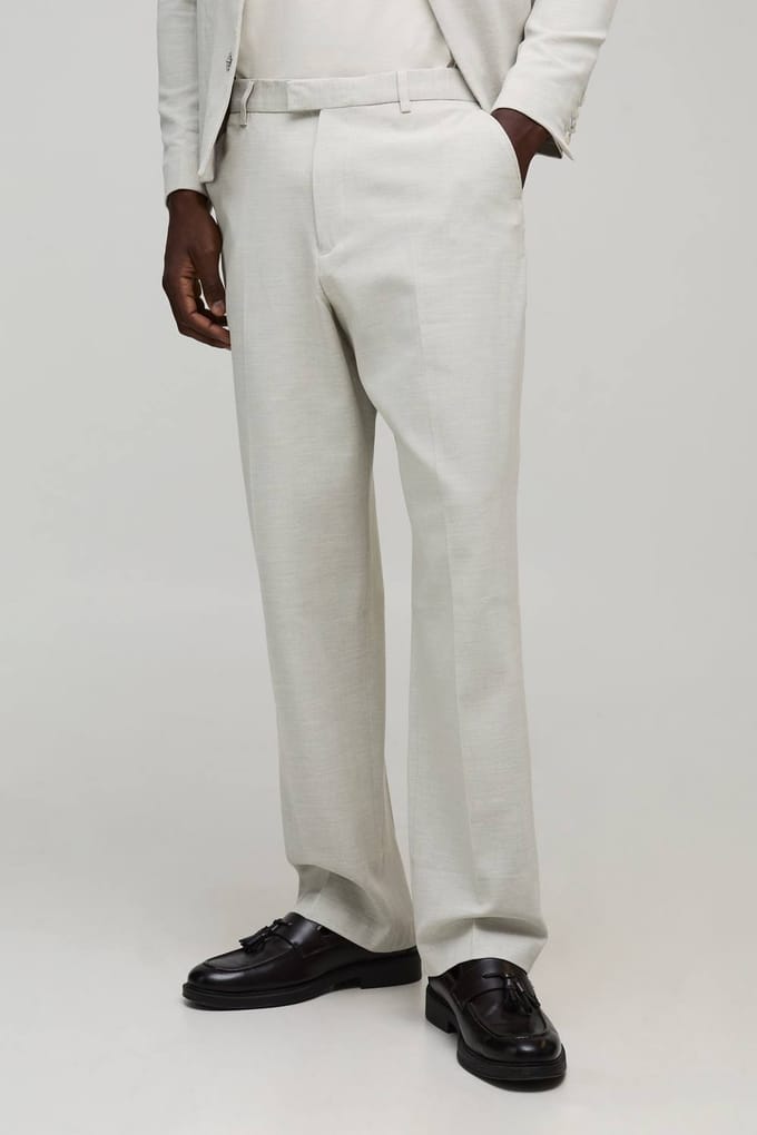 Relaxed Fit Herringbone Suit Trouser | Light Grey | Size Large