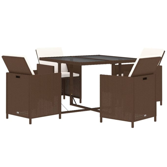 vidaXL - 5-delige - Tuinset - met - kussens - poly - rattan - bruin
