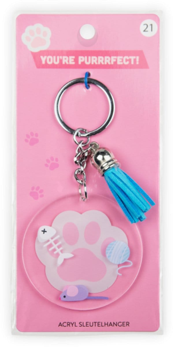 Sleutelhanger met kwastje | Acryl sleutelhanger – kattenpoot