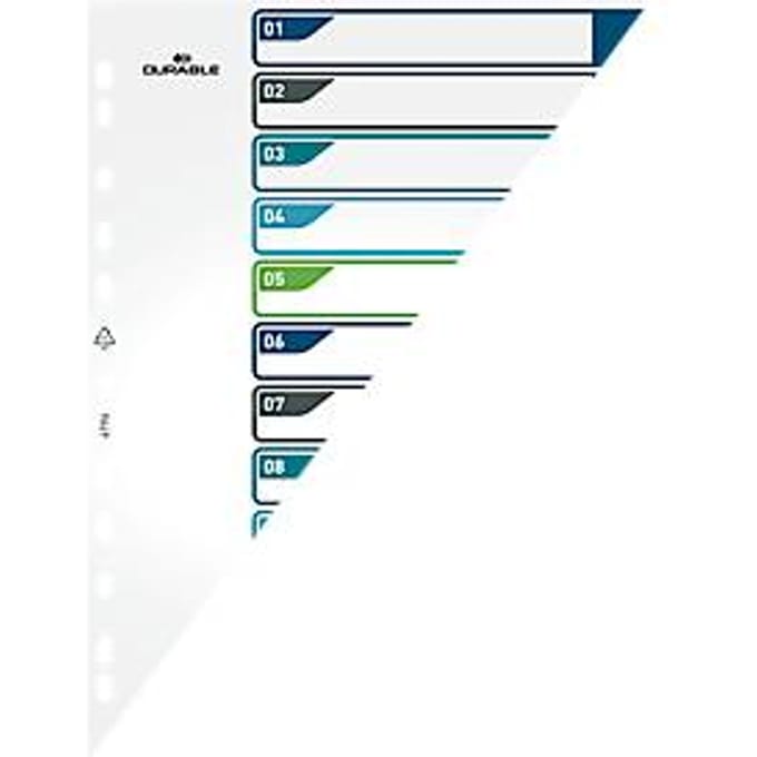 Duurzame index, 12-delig, DIN A4+, indexblad, computerbeschrijfbare index, met gekleurde tabbladen
