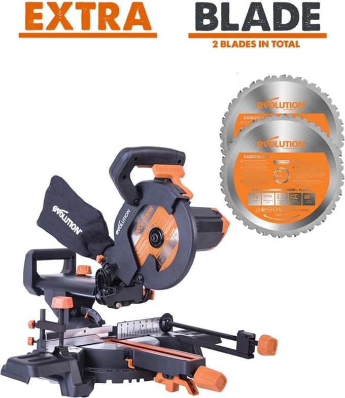 EVOLUTION - COMBOPACK R210SMS+ + ZAAGBLAD MULTIFUNCTIONEEL - DIA 210 MM - 1500W - 12KG