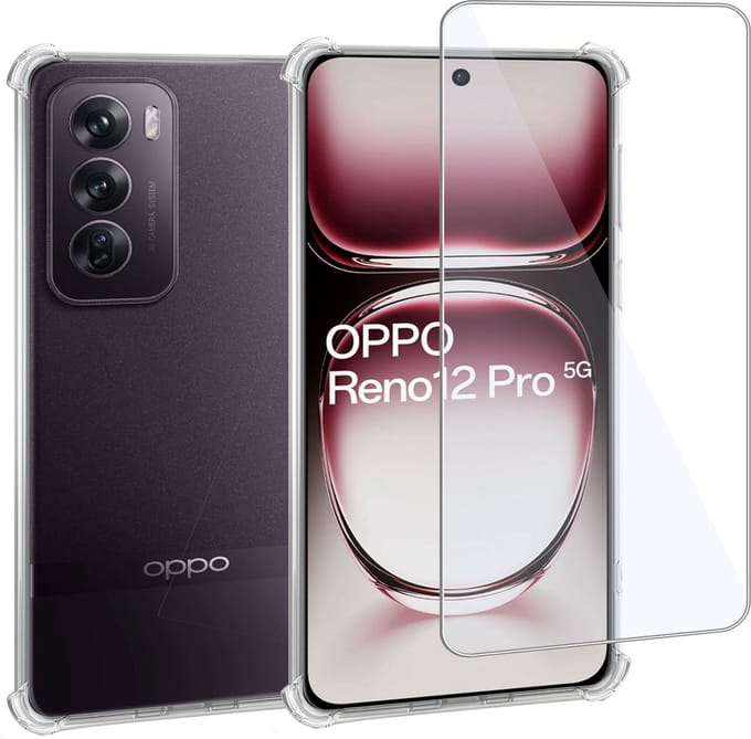 Geschikt voor OPPO Reno 12 - Hoesje + Screenprotector – Gehard Glas Cover + Shock Proof Case - Transparant