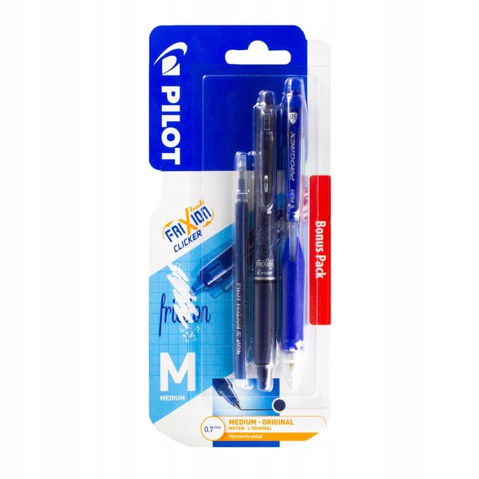 PILOT FRIXION Clickerset: Blauwe Gumme Pen, Penlood & Vulling