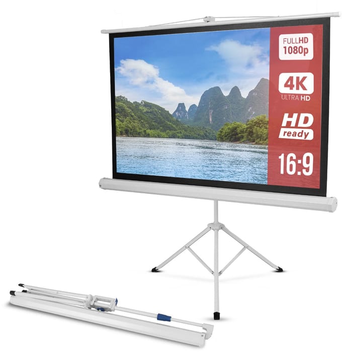 Pyle Projectiescherm met Statief – Handmatig Oprolbaar Projectiescherm met Auto Lock – 50 Inch, Draagbaar