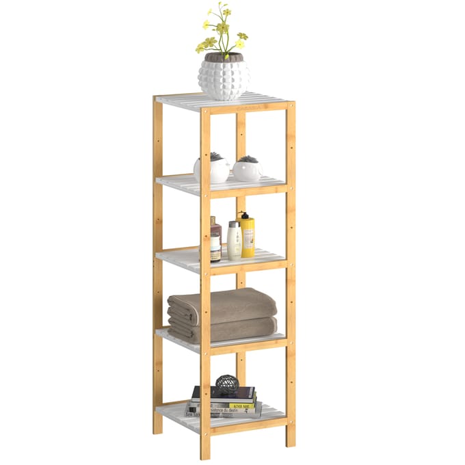 Casaria Kast met 5 planken - Bamboe wit - 140x33x34 cm