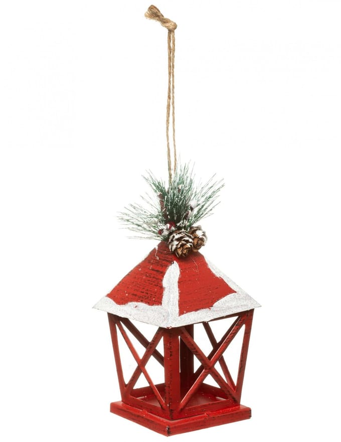 JJA - Rode lantaarn kerstboomhanger 13,5 cm van ijzer