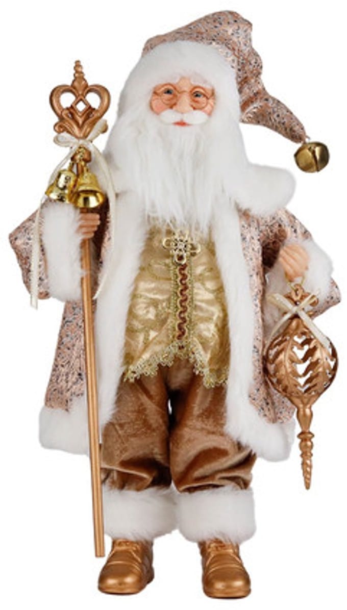 Goodwill Kerstman-Kerstpop Santa Claus Goud-Wit- Creme H 46 cm