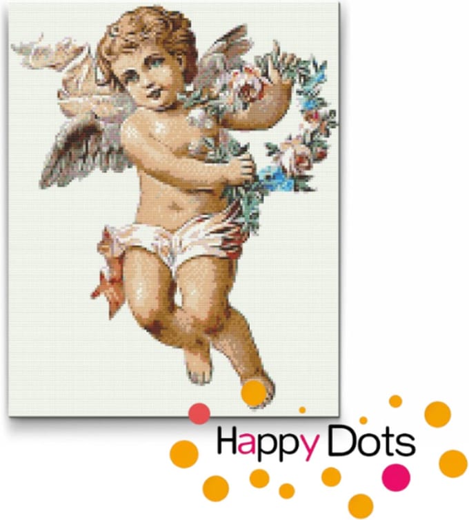 Diamond Painting Engel met krans - 30x40cm - Vierkante steentjes (HappyDots)