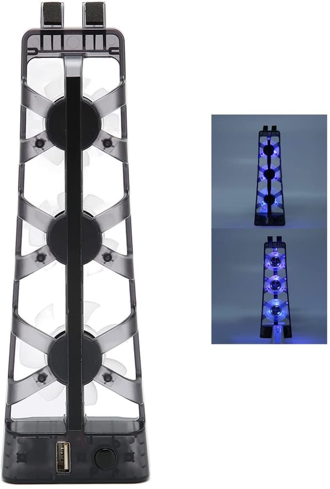 Allecto - PS5-accessoires - Koelventilator - Efficiënte gameconsole-koeler - Laag geluidsniveau - Met LED-licht - Geschikt voor PS5 - Disc en digit...