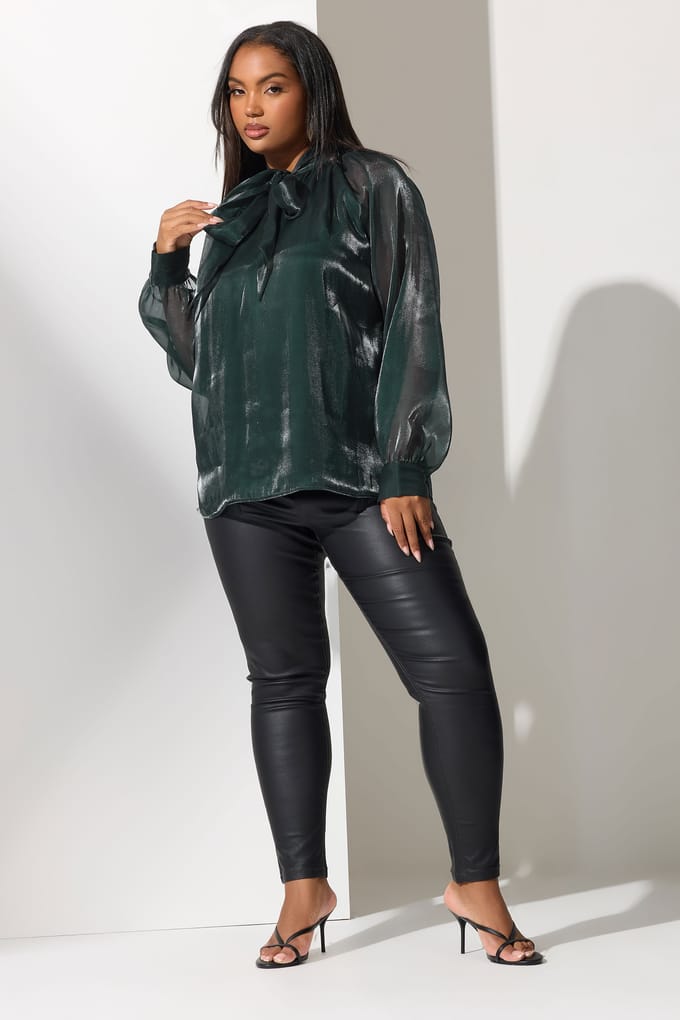 Yours London Groene Glinsterende Strik Organza Blouse Size 48