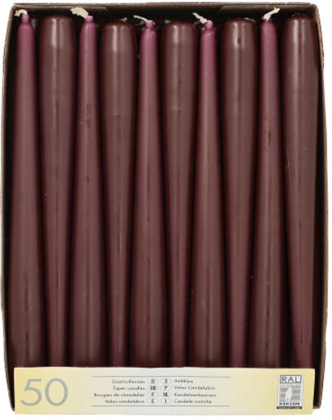 50 Kandelaarkaarsen Ø 2,2 cm · 25 cm rood
