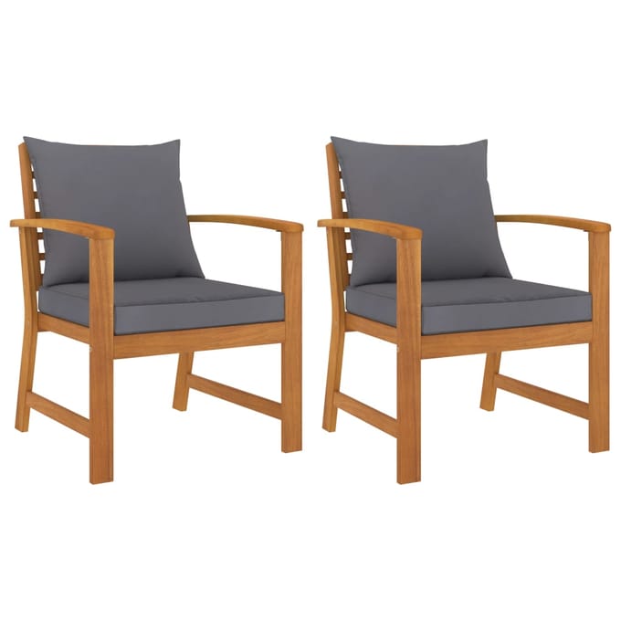 vidaXL - Tuinstoelen - 2 - st - met - donkergrijs - kussen - massief - acaciahout