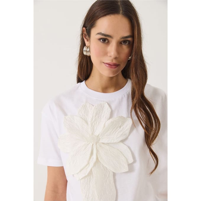 Bloemmotief Crew Neck T-Shirt met Accessoire Detail