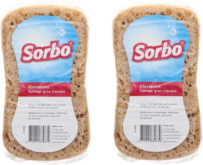 2x Grote Sorbo schoonmaakspons / viscose autospons 20 x11 cm - schoonmaakartikelen / auto wassen