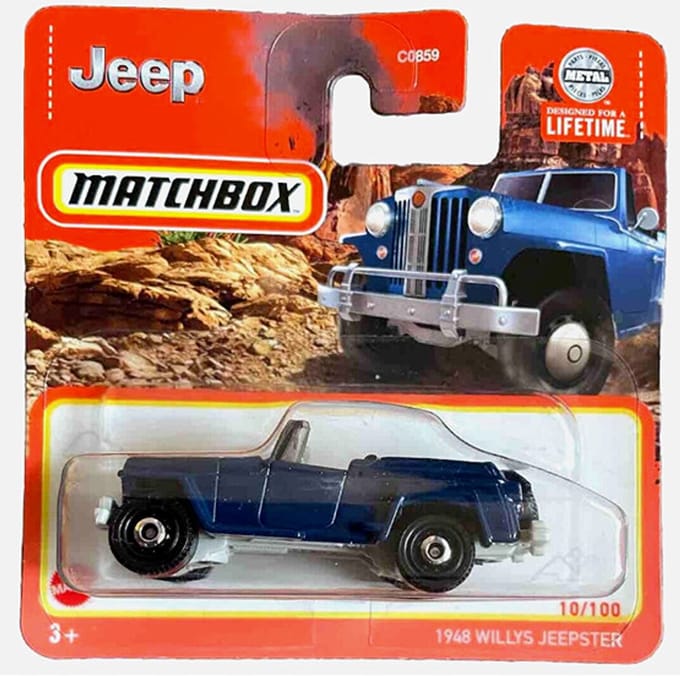 1948 WILLYS JEEPSTER CABRIO NIGHT BLUE 10/100 1:64 MATCHBOX SHORT CARD
