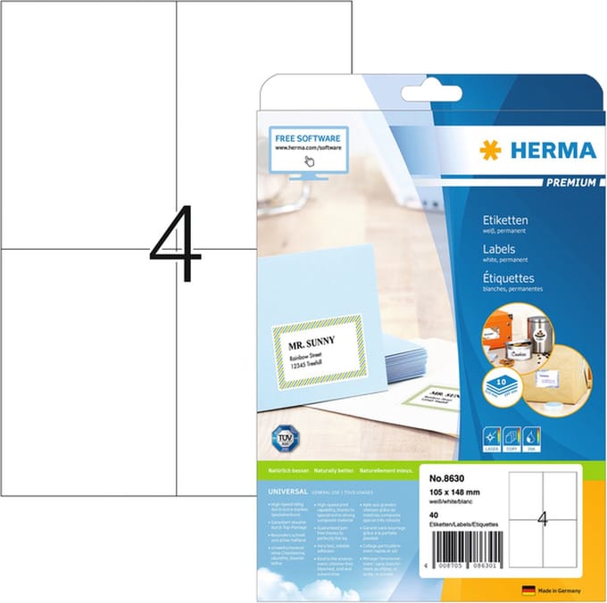Etiket herma 8630 105x148mm premium wit 40st | 70 stuks