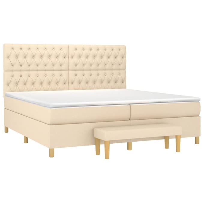vidaXL - Boxspring - met - matras - stof - crèmekleurig - 200x200 - cm