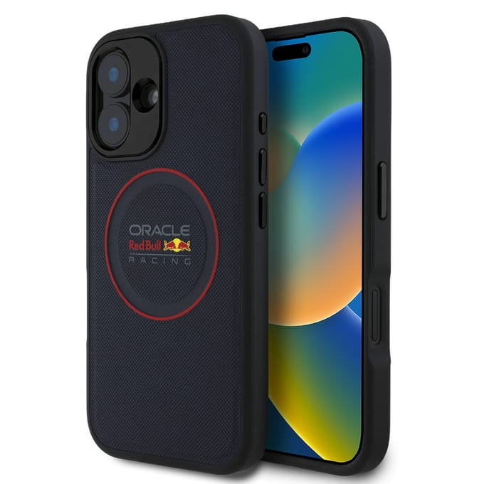 Red Bull Racing Meshed PU Leather Backcover geschikt voor MagSafe geschikt voor iPhone 16 - Navy