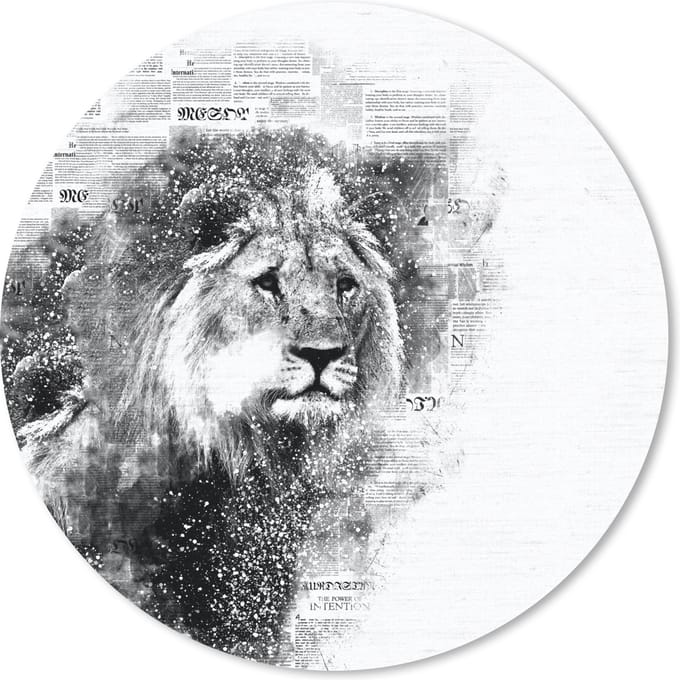 Muismat rond 20x20 cm - Mousepad Leeuw - Krant - Zwart - Wit - Ronde muismatten