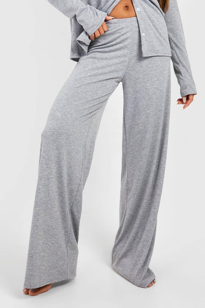 boohoo Dames Jersey Pyjamabroek met Wijde Pijpen | Grijze Mergel | Maat: 38