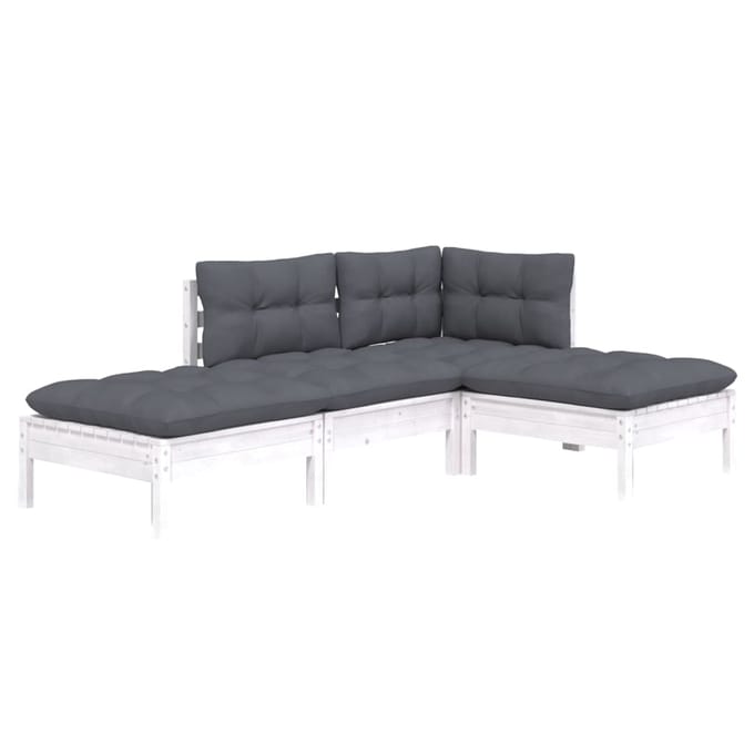 vidaXL - 4-delige - Loungeset - met - kussens - massief - grenenhout