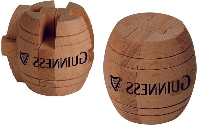 Houten Vat Puzzel - Harp Spel - Puzzel Uitdaging - 3D Ontwerp - 31 x 31 mm - Bruin