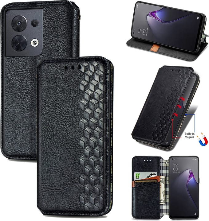 Luxe PU Lederen Ruitpatroon Wallet Case + Screenprotector voor OPPO Reno 8 5G _ Zwart