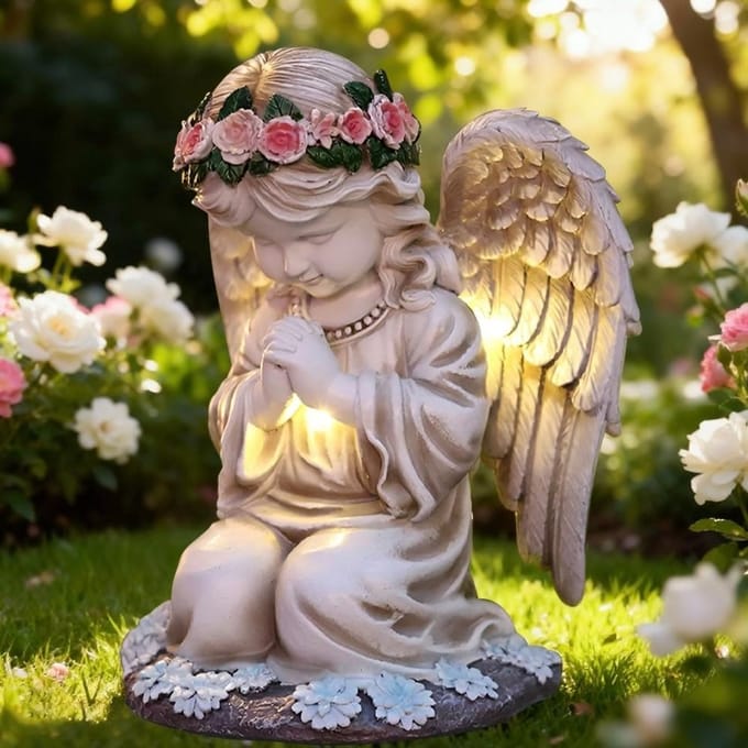 Omgoods - Weerbestendige Engel Tuinfiguur met Zonne lamp