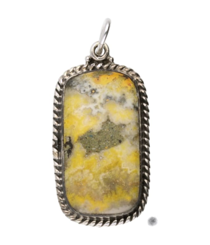Zilveren Jasper geel edelsteen rechthoek bewerkt ketting hanger